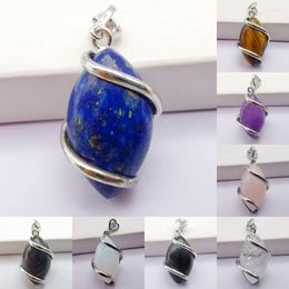 Pendant Necklaces Tigereye Clear Crystal Lapis Opal Blue Sandstone Agate Stone Bead GEM Horse Eye Jewelry For Woman Gift S510-S517