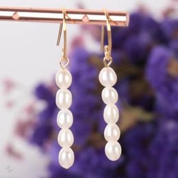 Dangle Earrings 3x4MM Natural White Baroque Pearl Earring 18k Ear Drop Women Gift Cultured Accessories Party Wedding Classic