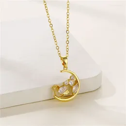 Pendant Necklaces In Fashion Cute Zircon Crystal Moon For Women Trendy Stainless Steel Female Neck Chain Jewelry Wholesale