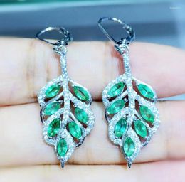 Dangle Earrings Natural Real Emerald Leaves Drop Earring 925 Sterling Silver 0.2ct 14pcs Gemstone Fine Jewellery X80825