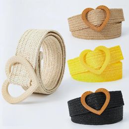 Belts Women Elastic Sweet Girls PP Straw Woven Decorative Stretch Waistband Fashion Heart Shape Buckle For Dress