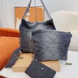 tote bag 22 Black Denim Grand Shopping Bags Tote Travel Designer Woman Sling Body Bag Most Expensive Handbag with Silver Chain Gabrielle Quilted 36CM6