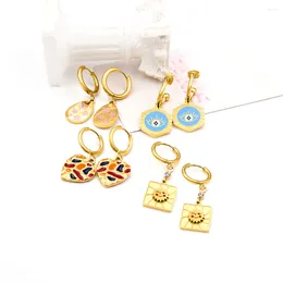 Hoop Earrings Summer Fashion Colorful Drop Blue Eyes Sun Heart Cute Charms Hiphop Woman/Girl Dangle Jewelry On Ears Stainless Steel