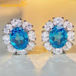 Stud Earrings SACE GEMS Fashion Earring For Women S925 Sterling Silver Female Aquamarine High Carbon Drill Full