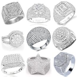 Band Rings Ofertas Hip Hop Style Trendy Men Copper Ring Iced Out Bling Pave Cubic Zirconia Geometry Charms 231021