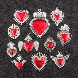 Charms 2-8Pcs Mix Size Wholesale Alloy Metal Drop Oil Red Heart Charm Colour Pendant For Enamel DIY Bracelet Necklace Jewellery Making
