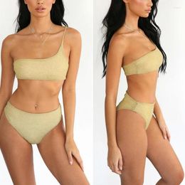 Women's Swimwear Swimsuit Girls Womens Beachwear Biquini Feminino Sexy Tankinis Women 2023 Bathing Suit One-shoulder Bikinis Set Gold