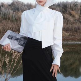 Women's Blouses Runway Elegant Aestheticism Huge Bow Design Shirts Women 23 Early Autumn High End White Long Sleeve Single Breasted