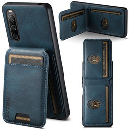 Business Magnetic Leather Phone Case for iPhone 15 Plus 14 13 12 Pro Max Sony Xperia 1 10 5 Sturdy Slim Retro Full Protective Multiple Card Slots Wallet Bracket Shell