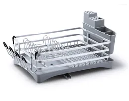 Kitchen Storage Aluminium Alloy Dish Rack Shelf Space Multifunctional Drain