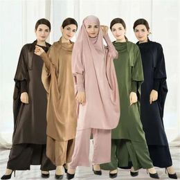 Ethnic Clothing 2 Piece Set Prayer Full Cover Abaya Dress Eid Hooded Ramadan Muslim Islamic Long Khimar Jilbab Robes Women Pants Suits