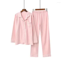 Women's Sleepwear Pijamas Spring Autumn Casual Pyjamas Big Size Women Classic Lapel Cardigan Embroidered Smple Home Service Suit