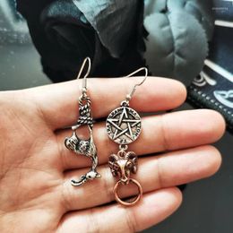 Dangle Earrings Gothic Asymmetric Sheep Long Drop For Women Retro Silver Color Animal Pentagram Earings Accessories Jewelry Gift VGE165