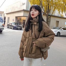 Women's Trench Coats Winter Down Jacket Small Girl's Bread Korean Version Loose Casual Short White Duck