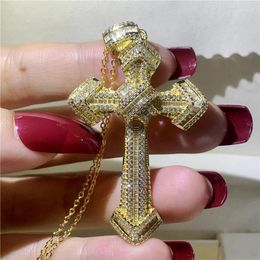 Pendant Necklaces 4 Colour HIPHOP Big Cross Zircon Cz 925 Silver Party Anniversary Pendants With Necalace For Women Men Jewellery