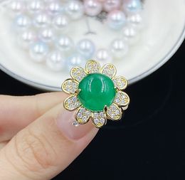 Women Fashion Jewellery Green Jade Chalcedony zircon Diamond Gold Plated Open Ring lady Party Birthday Gift Adjustable