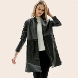 Women's Leather Jackets Autumn 2023 Patchwork Coat Texture Casual Black Long Sleeved For Women Outerwear Street Tremd