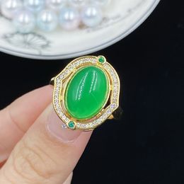 Women Fashion Jewellery Ring Green jade Chalcedony zircon Diamond Open Ring Party Jewellery Birthday party Gift Adjustable