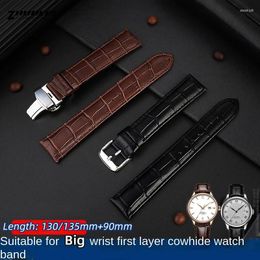 Watch Bands For Bigger Wrist Lengthened Genuine Leather Watchband Crocodile Texture Cowhide Men's Black Brown Longer Strap 20mm 22mm