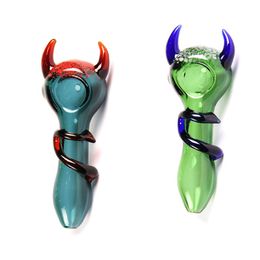 Latest Colorful Heady Smoking Glass Pipes Portable Devil Ox Horn Style Dry Herb Tobacco Filter Spoon Bowl Innovative Handpipes Cigarette Holder DHL