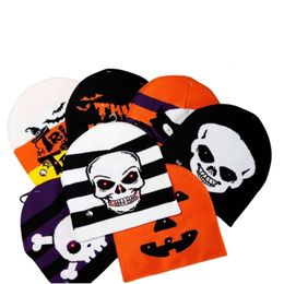 Halloween Hats Are Funny And Cute For Kids And Adults Halloween Horror Expression Glow Light Knitted Hat Trick Skull Ghost With Colourful Lantern Party Bean Hat