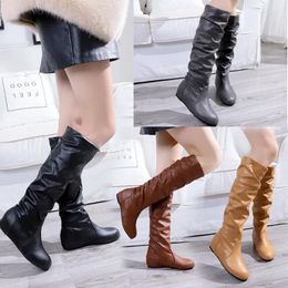 Boots 2023 High Heel For Women Winter Knight Fashion Retro Belt Buckle Knee Female Long Botas De Mujer PU