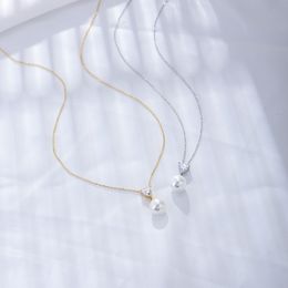 designer necklace S925 Sterling Silver Heart Shaped Zircon Pearl Necklace for Women's Clavicle Chain Silver Jewelry, Small and Luxury Design gifts
