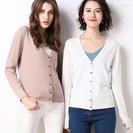 Damen-Strickjacken für Damen, 2023, einreihig, solides Strickshirt, Frühlings-Herbst-Cardigan, koreanische Mode, V-Ausschnitt-Pullover