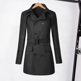 Men's Trench Coats Men Casual Business Coat Lapel Long Sleeve Outwear Double Breasted Pockets Belt Woollen Jacket Windbreaker