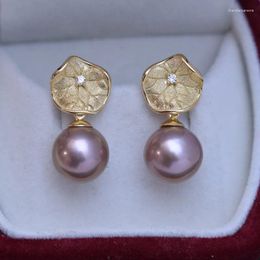 Stud Earrings ED160 Lefei Fashion Luxury 11-12mm Strong Lustre Few Flaw Freshwater Pearl Lotus Leaf For Women 925 Silver Jewellery Gift