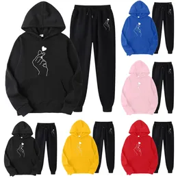 Women's Two Piece Pants Women Fashion Heartbeat Print Outfits Sets Hoodie Sweatshirt Long Jogger Sweatpants Set Fall Plus Size Harajuku