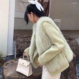 Women's Fur 2023 Autumn/Winter Grass Vest Short Cut Woollen Coat Double Sided Two Set