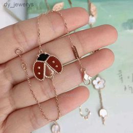 Van Bracelets bangle vanly cleefly bracelet High Edition Four Leaf Grass Seven Star Ladybug Five Flower Bracelet Womens Red Jade Medal Pendant 18k Rose Gold Hand