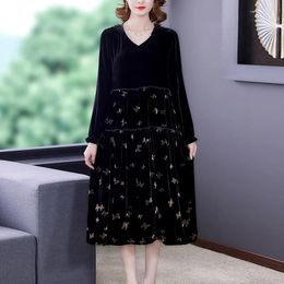 Party Dresses Autumn Black Velvet Print Elegant Midi Winter Women Korean Vintage Hooded Dress 2023 Loose Waist