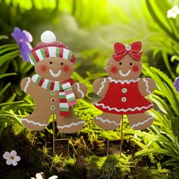 2pcs/set Iron Metal Paint Christmas Gingerbread Man Garden Courtyard Park Lawn Decoration Flower Inserts Ground Inserts