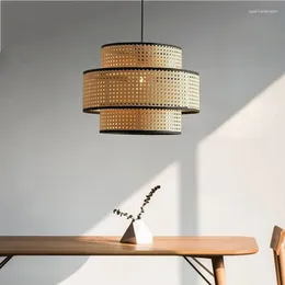 Pendant Lamps Japanese Style Rattan Lights Vintage Chandelier Kitchen Dining Room Retro Led Hanging Lamp Living Home Decor