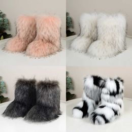 quality Boots Women's Warm Snow Winter Fur High Top Medium Tube Imitation Raccoon Plush