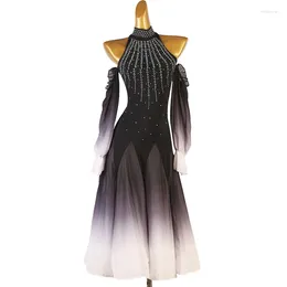 Stage Wear Ballroom Dance Dress Long Sleeve Backless Rhinestones Competition Costume Performance Clothes Outfit Ball Gowns Waltz