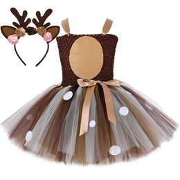 Girl's Dresses Deer Costume for Girls Christmas Tutu Dress Toddler Baby Birthday Outfit Reindeer Animal Cosplay Kids Halloween Dress Up Clothes 231021