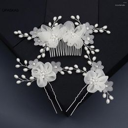 Hair Clips Elegant Comb Stick Set 3pcs White Flower Floral Crystal Accessories For Wedding Bride Women Headpiece Jewellery