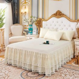 Bed Skirt 3 Layers Lace Ruffled Couvre Lit Bedroom Cover Non-slip Mattress Bedsheet Bedspread 231021