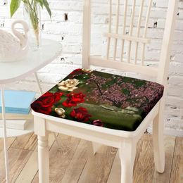 Pillow Nature Roses Flower Print Chair Sitting S Equipped With Invisible Zipper School Chairs Pad Outdoors Balcony Decor