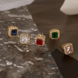 Stud Earrings Mafisar Classic Design Cute Square For Women Girl White/Red/Blue/Pink/Green 5 Colours Crystal CZ Wedding Jewellery