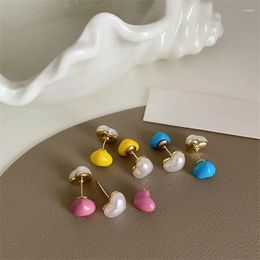 Stud Earrings AOMU Love Heart Imitated Pearl For Women Enamel Fashion Elegant Vintage 2023 Accessories Party Gifts