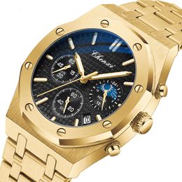Gold Watches for Men Royal Stainless Steel Waterproof Chronograph Golden Business Casual Male Quartz Wristwatch Top Brand