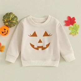 Felpe con cappuccio Felpe Bambini Neonate Ragazzi Abbigliamento di Halloween Stampa di zucca Pullover a maniche lunghe Maglioni Top per bambini Vestiti carini 231020