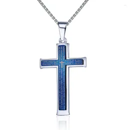 Pendant Necklaces Unisex Stainless Steel Espana Bible Prayer Necklace Cross For Mens Womens Black 60cm Chain