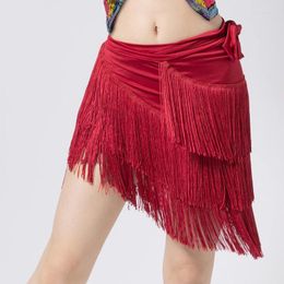 Stage Wear Women Latin Dance Skirt Chacha Samba Tango Tassels Hip Wrap Scarf Fringes Dress Lady Competition Performamnce Costume