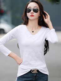 Women's T Shirts Long Sleeve Women Tops White Shirt Blusas Mujer De Moda 2023 Casual V-Neck T-Shirt For Clothing G186