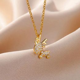 Pendant Necklaces Zircon Christmas Elk For Women Stainless Steel Gold Plated Deer Chain Collar Necklace 2023 Trend Jewellery